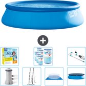 Intex Rond Opblaasbaar Easy Set Zwembad - 457 x 122 cm - Blauw - Inclusief Pomp - Ladder - Grondzeil - Afdekzeil Onderhoudspakket - Filters - Stofzuiger