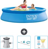 Intex Rond Opblaasbaar Easy Set Zwembad - 244 x 61 cm - Blauw - Inclusief Zwembadfilterpomp - Schoonmaakset - Testrips