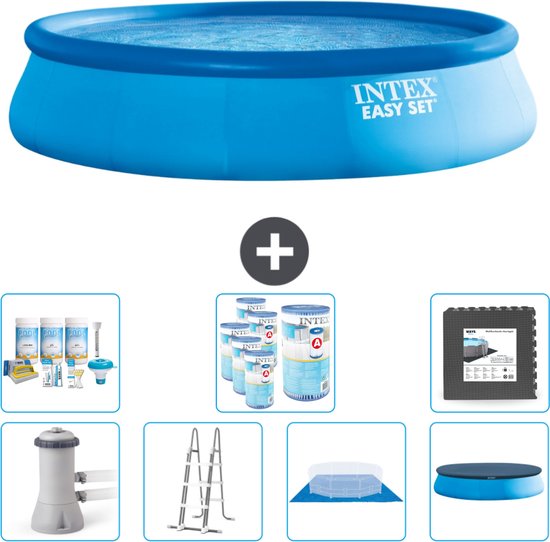 Piscine Opblaasbaar ronde Intex Easy Set - 457 x 107 cm - Blauw - Pompe incluse - Échelle - Ladder - Bâche - Kit d'entretien - Filtres - Carrelages de sol
