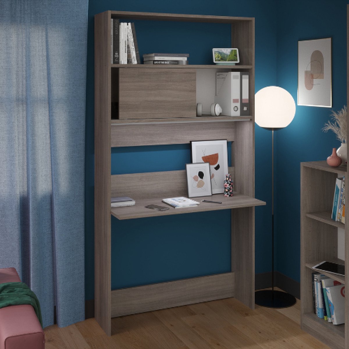 Secretaire Fina 105 Cm - Walnoot - Parisot - Secretaire - Bruin - Melamine; Spaanplaat
