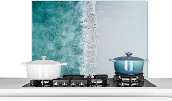 Spatscherm keuken 90x60 cm - Kookplaat achterwand Strand - Zee - Golven - Muurbeschermer - Spatwand fornuis - Hoogwaardig aluminium