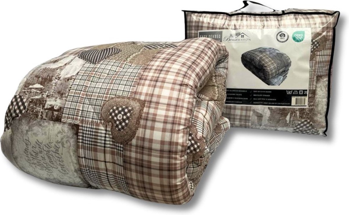 Beau Maison Bedrukt Dekbed Beige Taupe 240 x 220 cm / Hoesloos / 2 in 1 dekbed / Wasbaar / Dekbed zonder overtrek