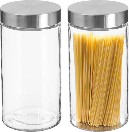 2x pièces de conserves/pots de conservation Bocaux de conservation verre avec couvercle en acier inoxydable - 1700 ml - Pots de conservation avec couvercle hermétique