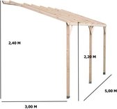 Autoclaaf houten muurcarport 15 m² - 3 x 5 m, h min 2,2m ALTONA