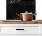 Spatscherm keuken 70x50 cm - Kookplaat achterwand Marmer look - Luxe - Zwart - Goud - Muurbeschermer - Spatwand fornuis - Hoogwaardig aluminium