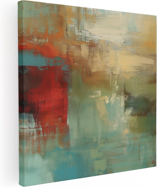 Artaza Canvas Schilderij Abstract Kunstwerk met Rode, Groene en Blauwe Kleuren - 70x70 - Wanddecoratie - Foto Op Canvas - Canvas Print