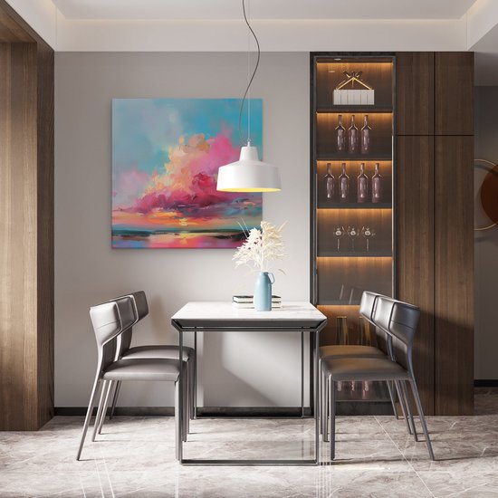 Artaza Peinture sur toile représentant un coucher de soleil avec des nuages ​​roses et bleus – 80 x 80 – Groot – Photo sur toile – Impression sur toile