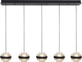 Sierlijke hanglamp Dynasty | 5 lichts | zwart / transparant | glas / metaal | 105 cm lang | eetkamer / eettafel lamp | modern / sfeervol / strak design