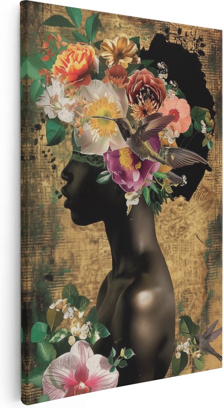 Artaza Peinture sur toile Femme avec des Fleurs sur la tête - 80 x 120 - Groot - Photo sur toile - Impression sur toile