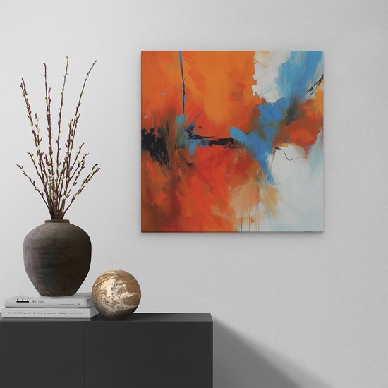 Artaza Peinture sur toile abstraite avec couleurs bleu et Oranje – 60 x 60 – Décoration murale – Photo sur toile – Impression sur toile