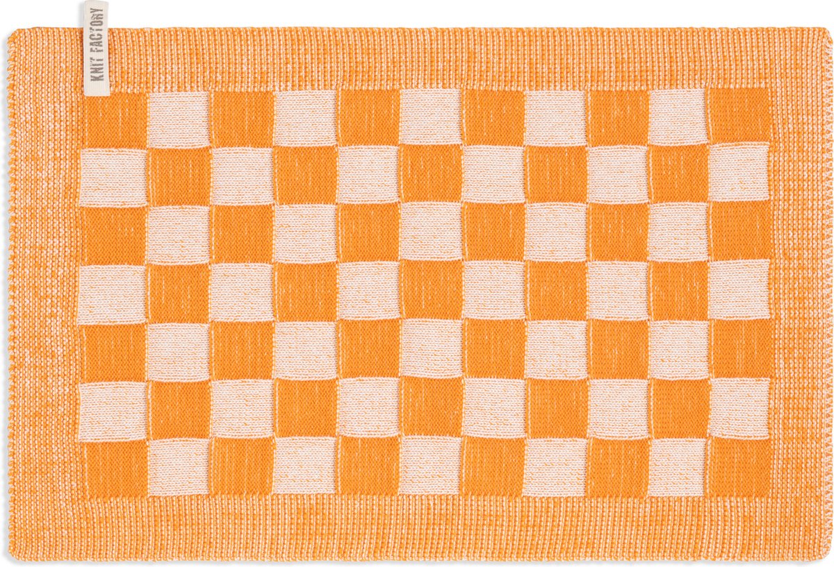 Knit Factory Gebreide Placemat Block - Rechthoek - Dubbelzijdig te gebruiken - Eetmat - Onderlegger - Ecru/Orange - Oranje - 50x30 cm