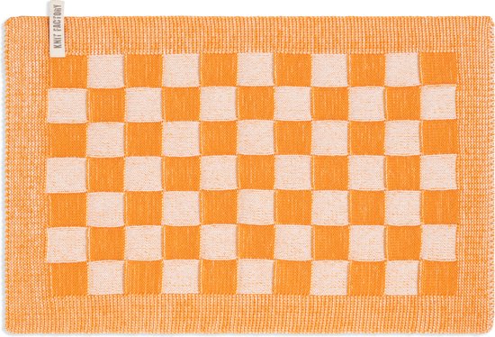 Knit Factory Gebreide Placemat - Onderlegger Block - Eetmat - Ecru/Orange - Oranje - 50x30 cm