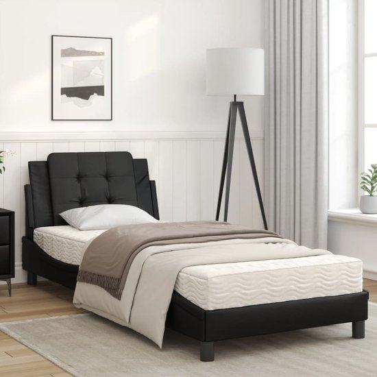 vidaXL - Lit - avec - matelas - cuir artificiel - noir - 90x200 - cm