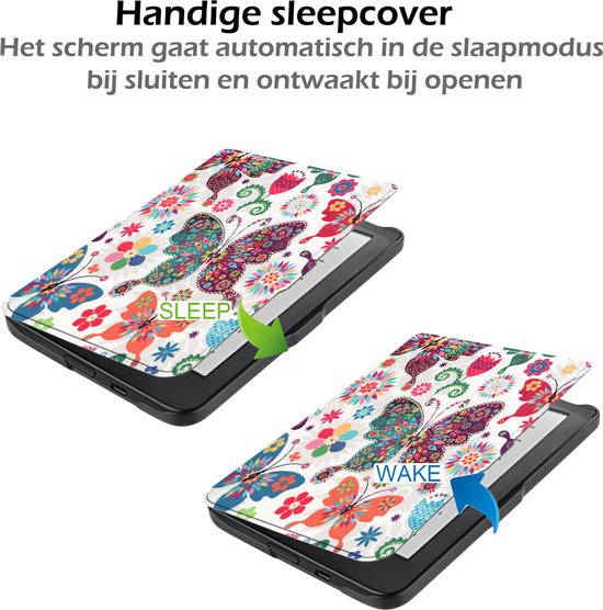 Hoesje Geschikt voor Kobo Clara HD Hoes Book Case - Hoes Geschikt voor Kobo Clara HD Hoesje Book Cover Met Screenprotector - Vlinders van Hoesje  — afbeelding 5