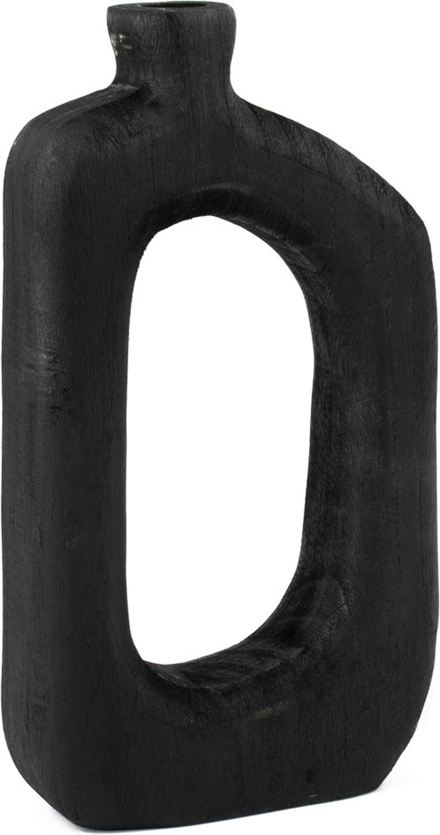 homebound by ky Houten donut vaas zwart | 18x6x31cm | Japandi decoratie vaas hout donut