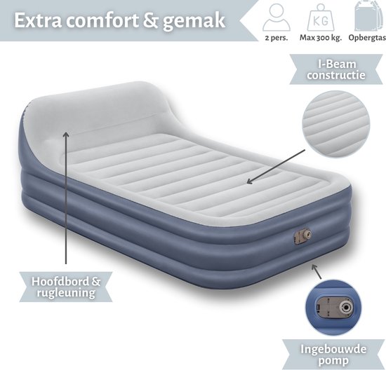 Bestway luchtbed - 2-Persoons - 152 x 226 x 46 cm - Grijs - Inclusief pomp - Hoeslaken en Reparatieset van Bestway — afbeelding 4