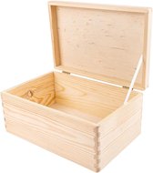 Grote Houten Opberg-Kist | 30 x 20 x 14 cm | met Deksel | Documenten Voorwerpen Speelgoed Gereedschap | RUW EN ONVERZEGELD | Handgemaakt Wooden crates