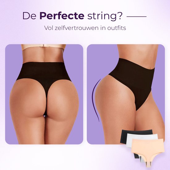 String taille haute correcteur sans couture pour Femme - Beige - Nude - Taille S/M - Set de 3 - Ultra doux - Sous-vêtements femme