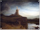 Tuinschilderij De molen - Rembrandt van Rijn - 80x60 cm - Tuinposter - Tuindoek - Buitenposter