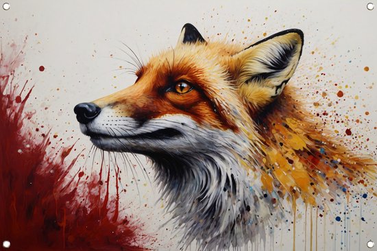 Affiche de jardin renard avec surprise rouge - Affiches renard - Posters de jardin de jardin Animal - Décoration extérieure - Toile de clôture - Décoration de Jardin pour affiche de jardin extérieure 150x100 cm