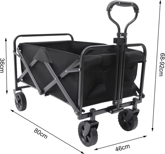 Gran Vida® - Bolderkar - 80KG Draagvermogen - In Hoogte Verstelbare Handgreep - 105 Liter Inhoud - Opvouwbaar - Zwart — afbeelding 4