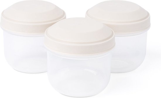 Amuse Rikko "Oat" Snackbox - Set van 3 - Snackdoosjes - Sluit gemakkelijk - Koekendoos Transparant - Rond - Lichtgrijs - 185 ml