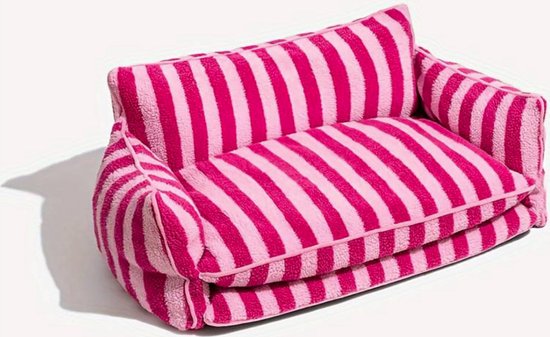 Trendy luxe gestreepte dubbellaagse hondenslaapbank van lamswol streep Roze XL - 100x65x40cm - Hondenmand