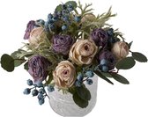 Bouquet de roses artificielles à nouer court en lilas et lilas doux