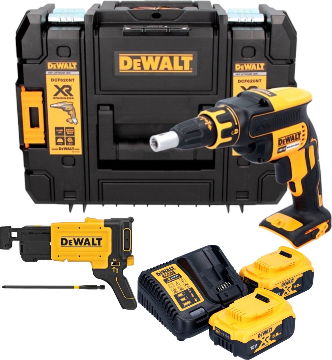 DeWalt DCF 620 P2T accu-droogbouwschroevendraaier 18 V 30 Nm borstelloos + 2x accu 5.0 Ah + lader + TSTAK