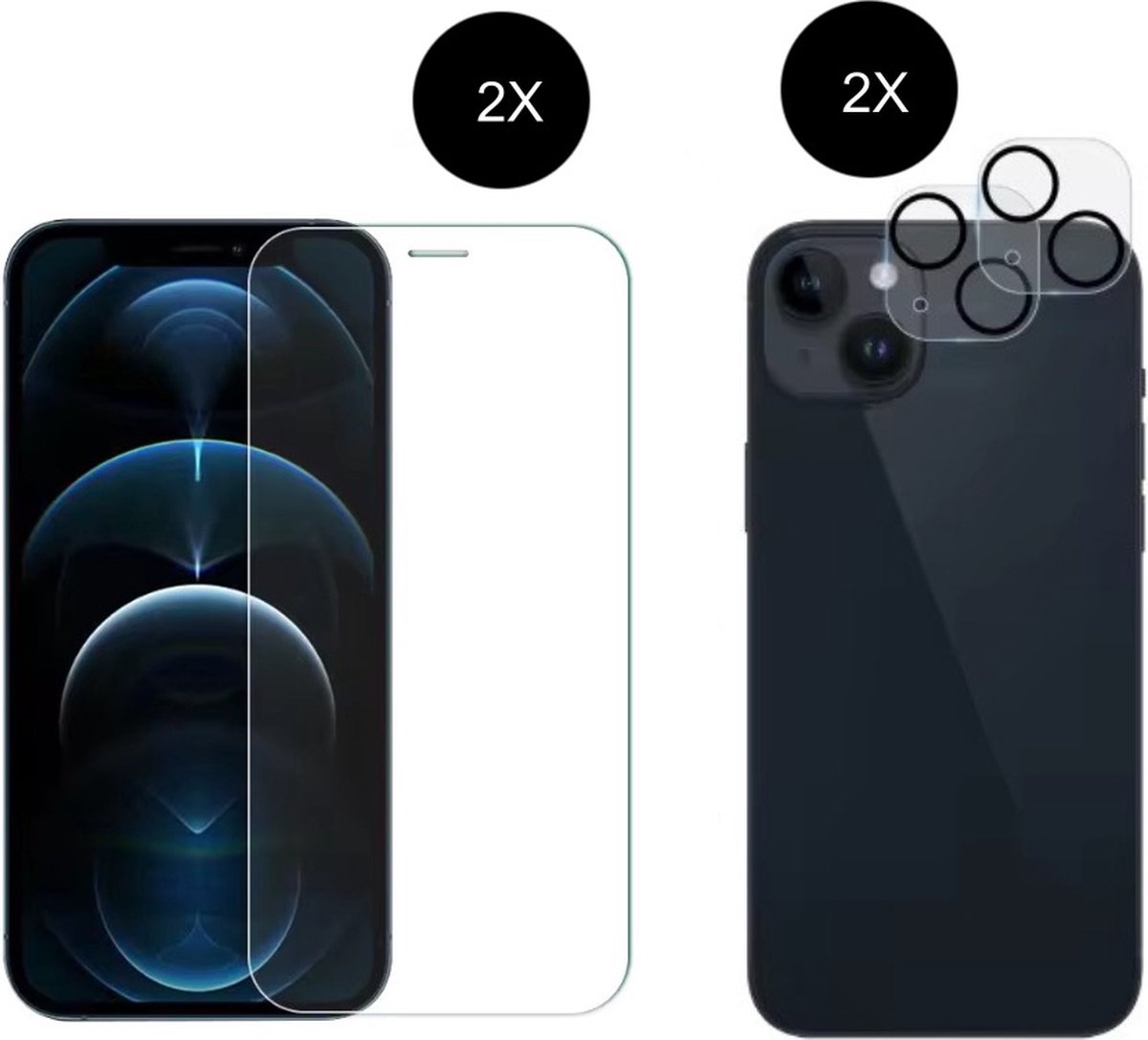 TG Techgrip - 2 Stuks Screenprotector en 2 Stuks Camera Screenprotector Geschikt voor iPhone 12 Mini - Tempered Glass Screen protector Camera Glas Protector Bescherming Set Geschikt voor iPhone 12Mini