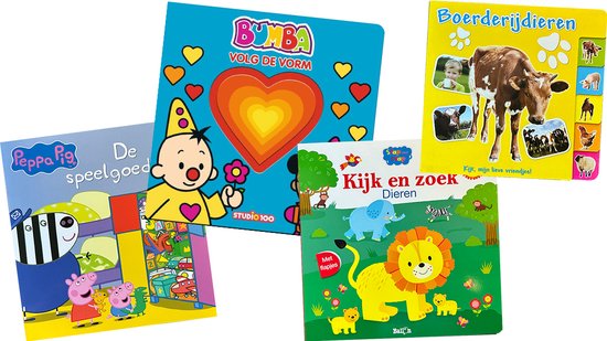 Foto: Kinderboeken pakket 1 t m 3 jaar voordeelbundel van 4 boeken voorleesboek peppa pig voelboek bumba flapjesboek dieren kartonboek boerderijdieren