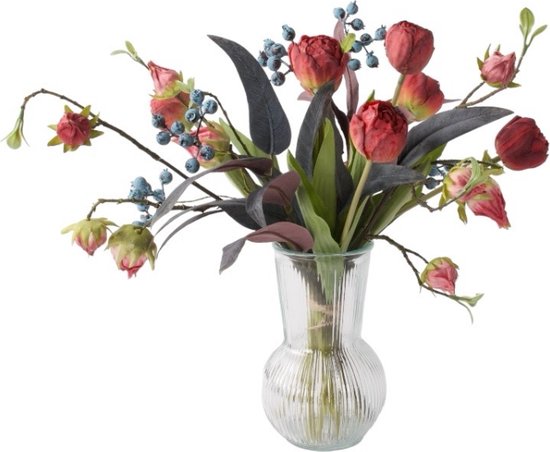 WinQ - Bouquet noué pour la fête des mères en rouge - Fleurs artificielles - ex vase