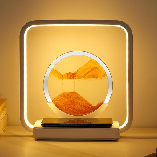 Lampe d’art ZenDazzle Sand - Sand Art - Art du sable en verre - Art du sable en mouvement - Jaune - Lampe d’ambiance - Chargement sans fil