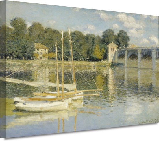 Le Pont dArgenteuil - Claude Monet schilderijen - Boten schilderij - Canvas schilderij Transport - Wanddecoratie klassiek - Canvas - Muurkunst 150x100 cm