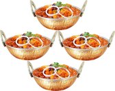 Set van 4, koperen gebruiksvoorwerpen India karahi diner groente kom met handvat voor Indiase levensmiddelen, diameter 15 cm