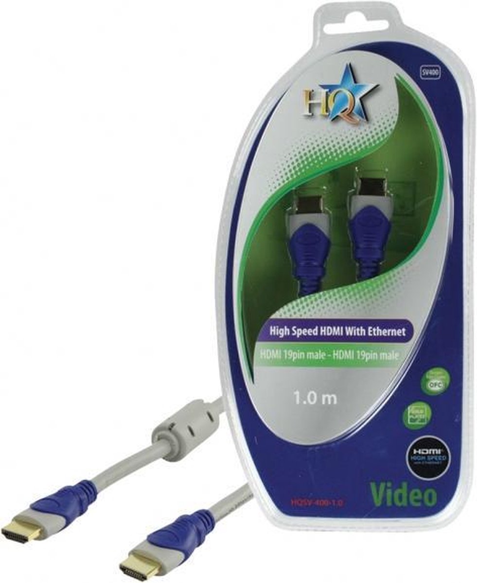 HQ - 1.4 High Speed HDMI kabel - 1 m - Grijs/Blauw