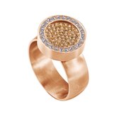 Quiges RVS Schroefsysteem Ring met Zirkonia Rosékleurig Mat 19mm met Verwisselbare Zirkonia Goudkleurig 12mm Mini Munt