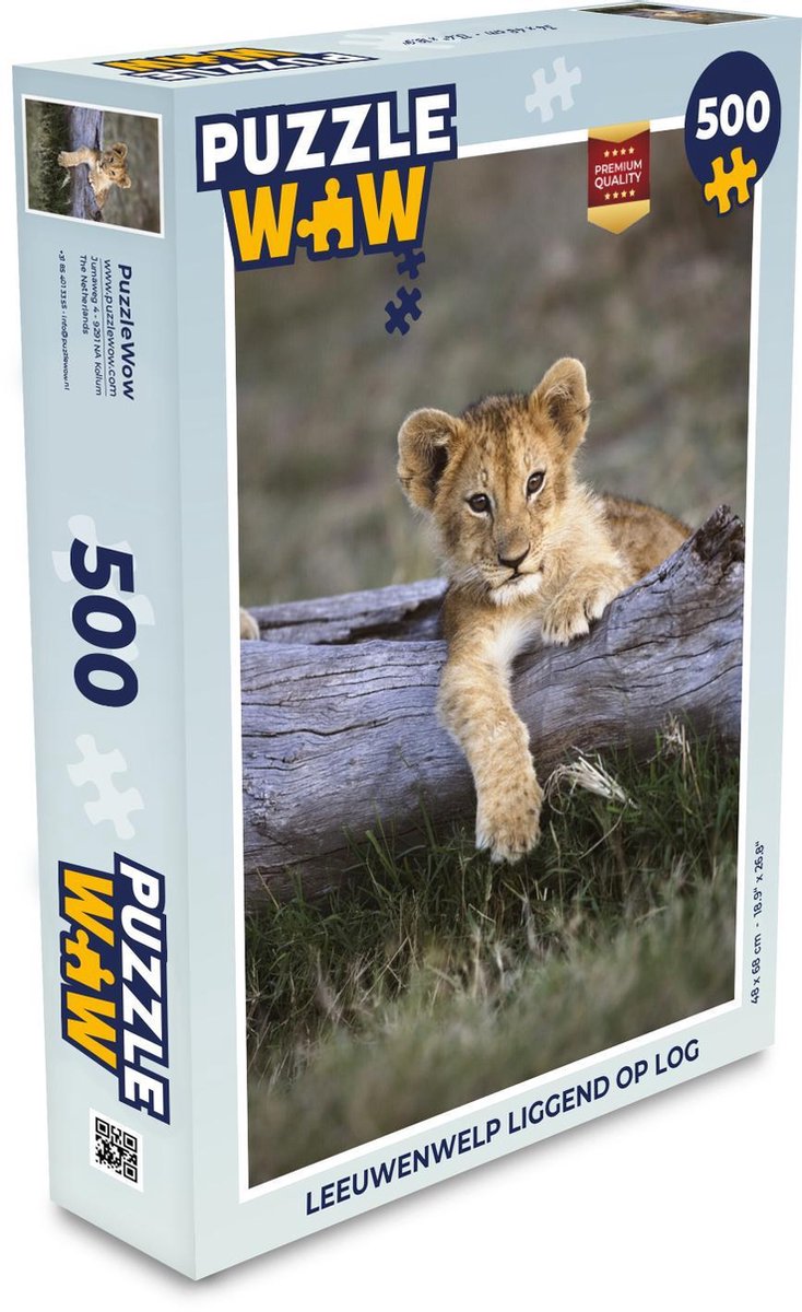 Puzzel 500 stukjes Leeuwen - Leeuwenwelp liggend op log - PuzzleWow heeft  +100000 puzzels | bol.com