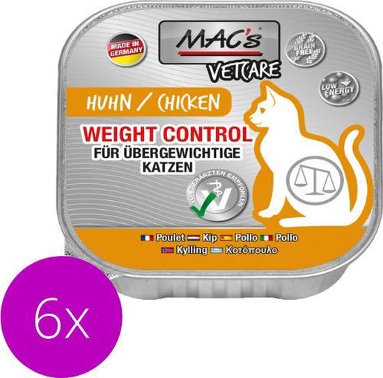 MAC's Vetcare Kattenvoer Weight - 63% vers Kippenvlees - 6 x 100g | bol.com