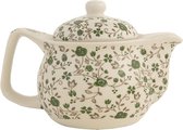 Clayre & Eef Théière avec filtre 400 ml Vert Céramique Rond Fleurs Pichet pour le thé