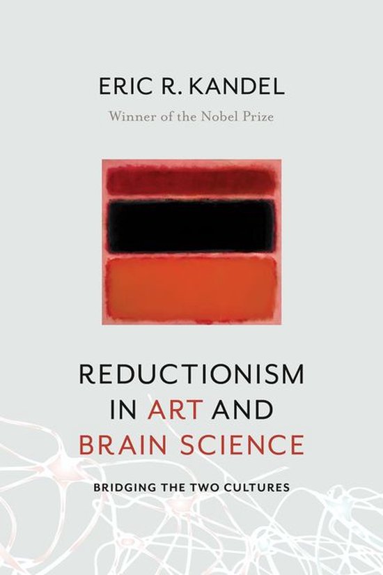 Boek "Reductionism in Art and Brain Science" van Eric R. Kandel, met een abstract schilderij van rode, zwarte en oranje
repen.