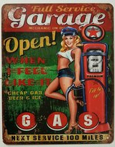 Full service garage pinup benzinepomp Reclamebord van metaal 25 x 20 cm METALEN-WANDBORD - MUURPLAAT - VINTAGE - RETRO - HORECA- BORD-WANDDECORATIE -TEKSTBORD - DECORATIEBORD - RECLAMEPLAAT -