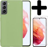 Samsung S21 Plus Hoesje Siliconen Case Groen Met Screenprotector - Samsung Galaxy S21 Plus Hoesje Groen Siliconen Case Cover - Samsung S21 Plus Hoes Siliconen Met Screenprotector