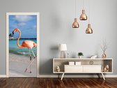 Luxe Deursticker Flamingo op het strand - blauw|roze - Sticky Decoration - deurposter - decoratie - woonaccesoires - op maat voor jouw deur