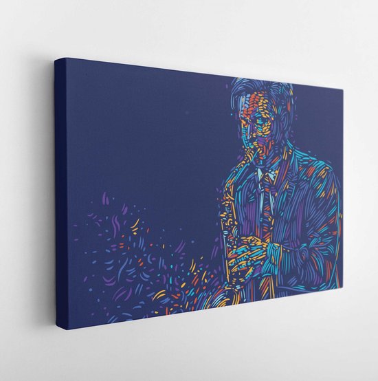 Jazz saxophone player jazz musician saxophonist abstract color vector illustration with large strokes of paint - Modern Art Canvas - Horizontal - 730453381 - 50*40 Horizontal