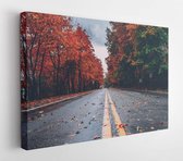 Onlinecanvas - Schilderij - Concrete Road Between Trees Art Horizontal Horizontal - Multicolor - 75 X 115 Cm
