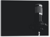 Acrylglas - Zwarte Microfoon op Zwarte Achtergrond - 40x30cm Foto op Acrylglas (Met Ophangsysteem)