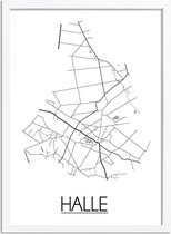 Halle Plattegrond poster A4 + fotolijst wit (21x29,7cm) - DesignClaud