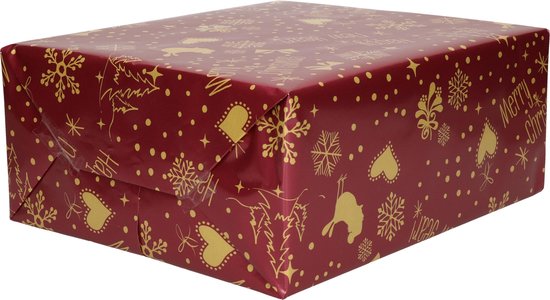 2x Rollen Kerst kadopapier print bordeaux rood  2,5 x 0,7 meter op rol 70 grams - Luxe papier kwaliteit cadeaupapier/inpakpapier - Kerstmis