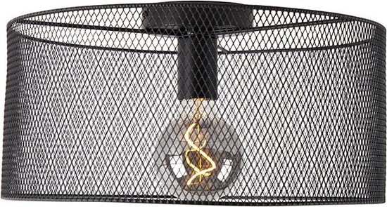 QAZQA drum-mesh - Industriele Plafondlamp - 1 lichts - Ø 40 cm - Zwart - Industrieel - Woonkamer | Slaapkamer | Keuken